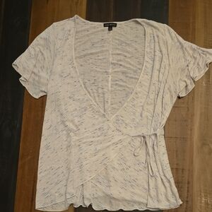 Lane Bryant Blue and Cream Wrap Blouse